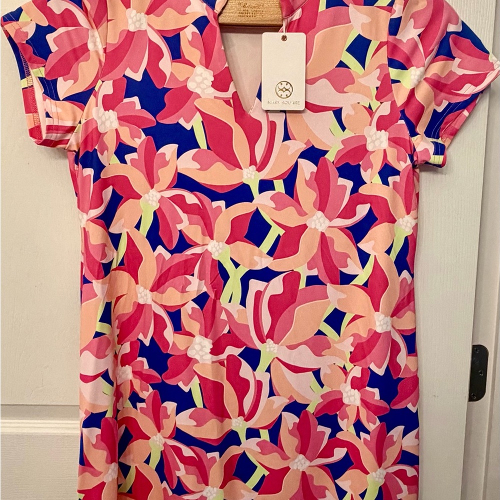 Montauk Floral Print Pink & Blue Mini Dress Medium New